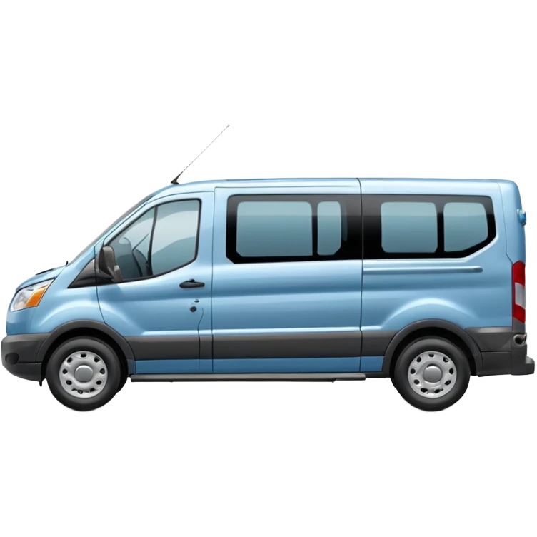 light blue Ford Transit passenger wagon, side profile facing right, small emoji