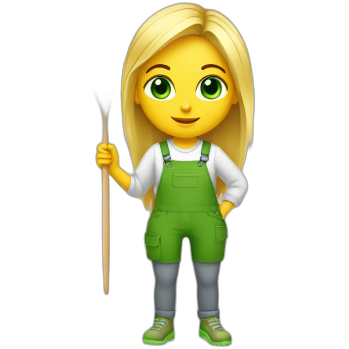 Painter girl with brushes and paints blonde green eye full body emoji