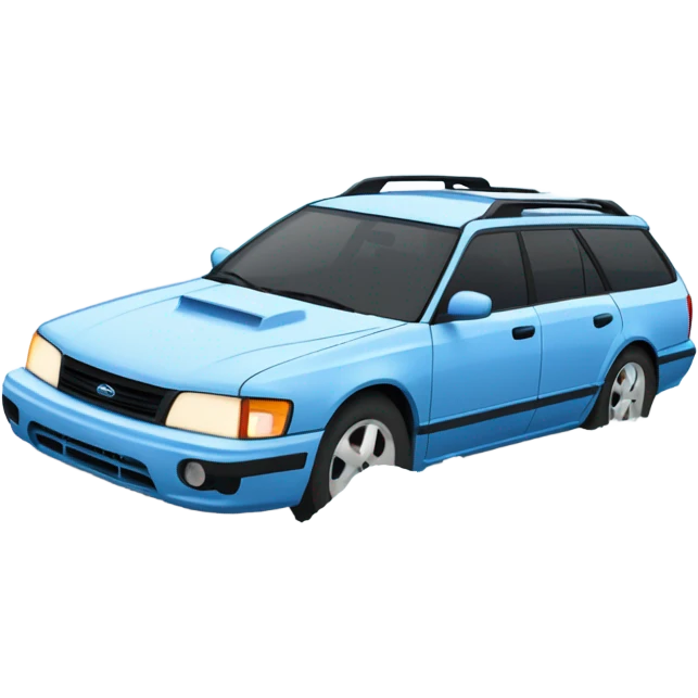 Light Blue 1990 Subaru legacy wagon stuck in a snow filled ditch emoji