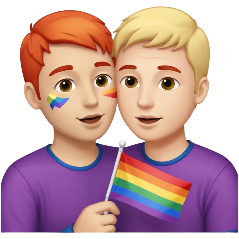 man kissing another man with a pride flag in his hand emoji