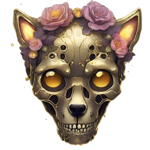 iridescent kintsugi fluffy zombie black brown gold dog fox head zombie skull skeleton gold mechanical nebula galaxy stars colorful flowers fairy lights vintage zombie emoji