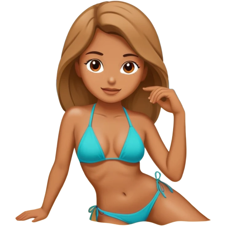 Woman in a bikini resting at a beach emoji