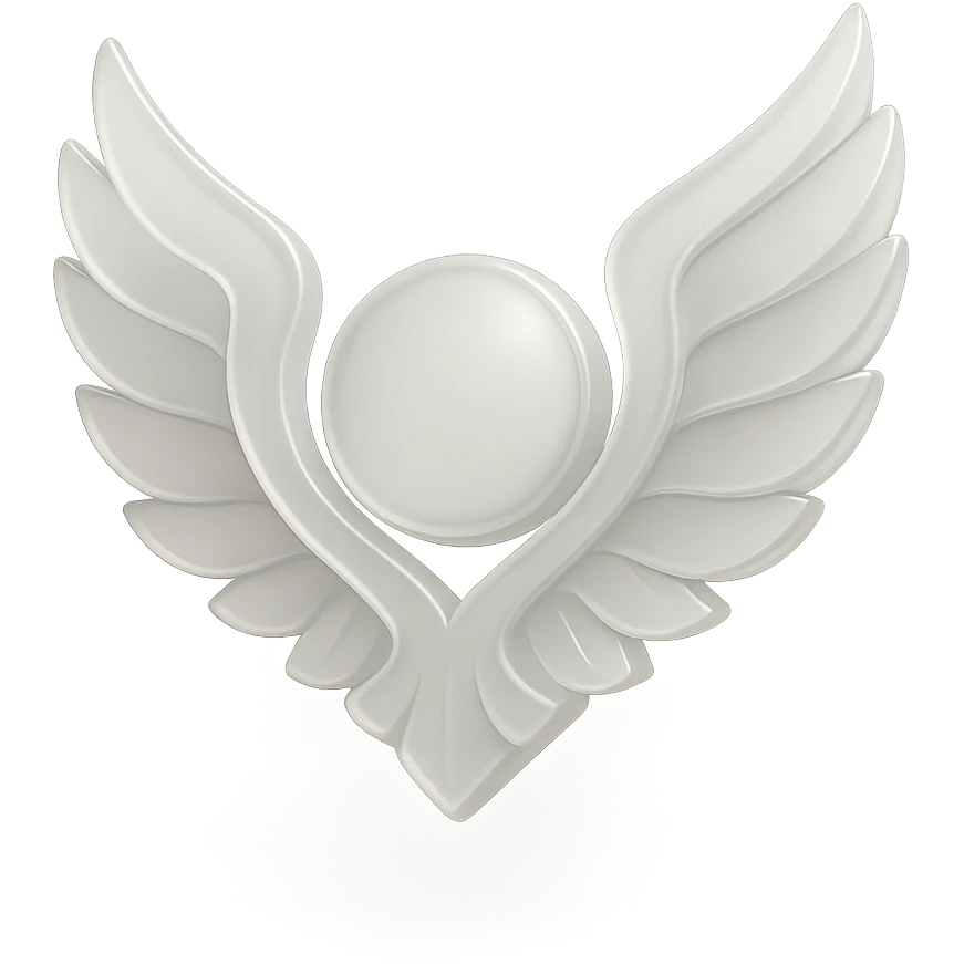 emblem with angelic wings, elegant and flowing, minimal color, no text emoji