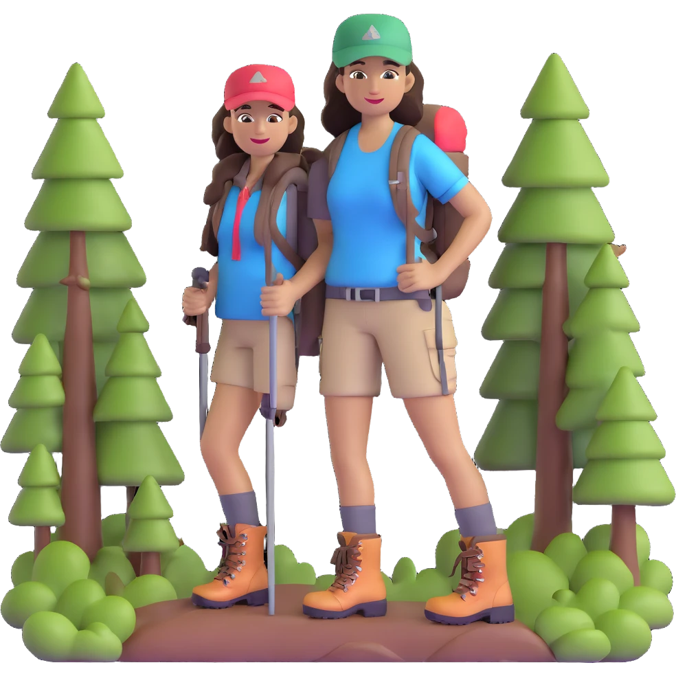 Outdoorsy woman with hiking boots and forest background, Melissa Backwoods emoji