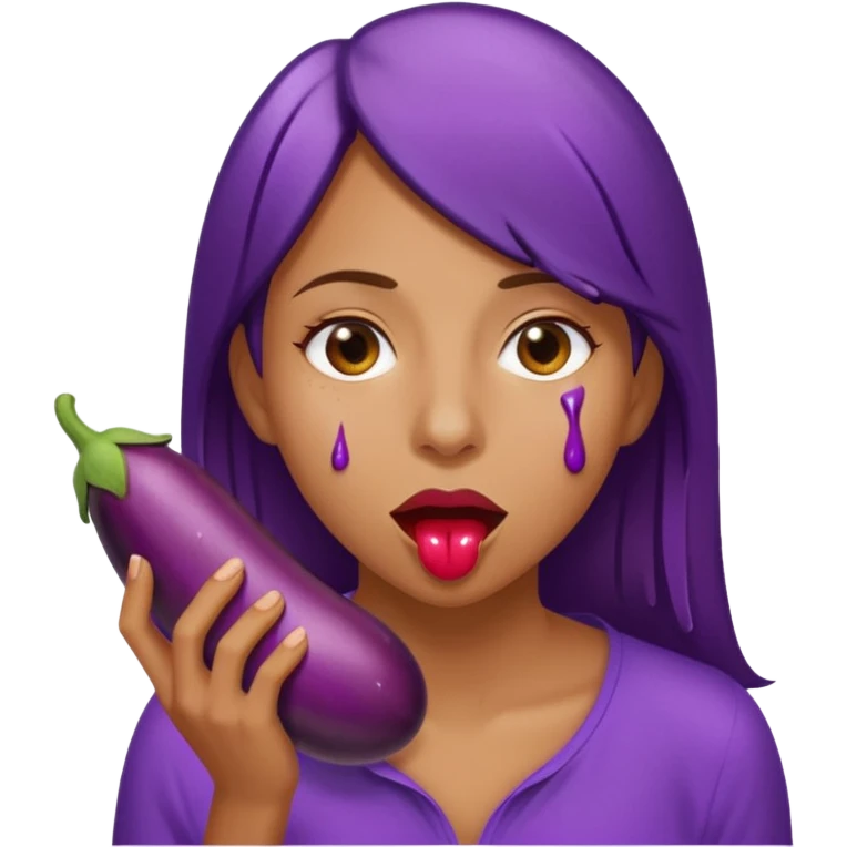 Women with dripping saliva from her mouth while eating eggplant emoji