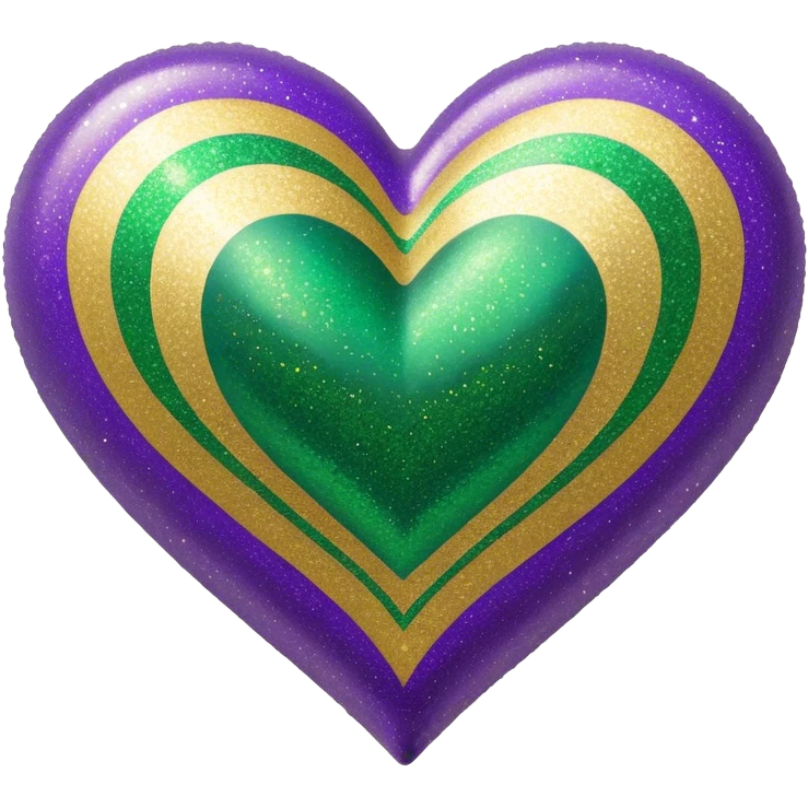 Gold, purple and green glitter Mardi Gras heart emoji