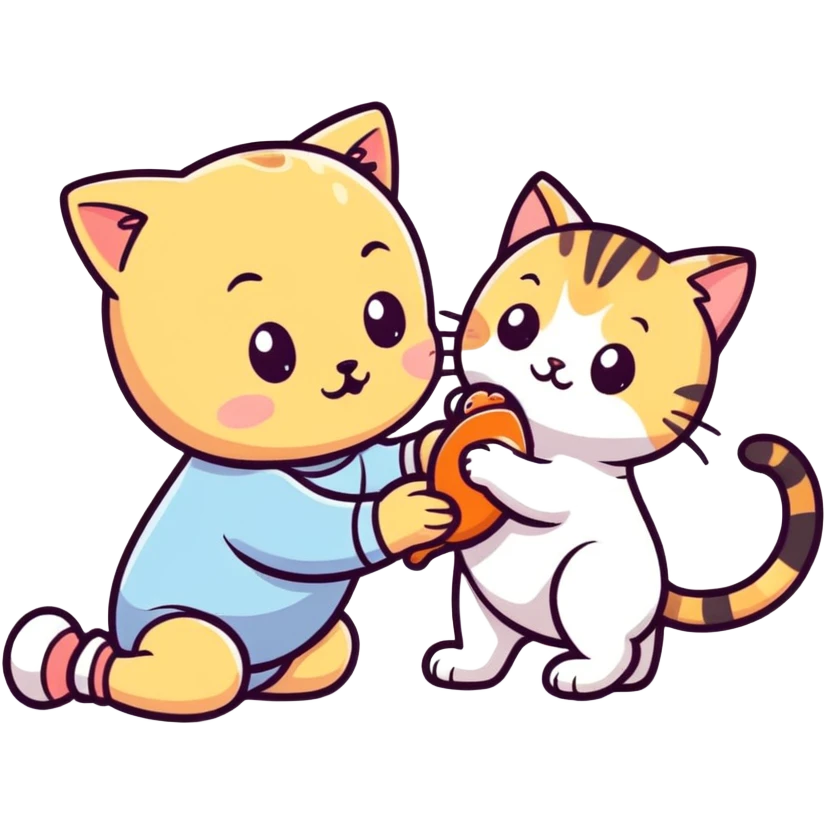 Baby playing with cat emoji