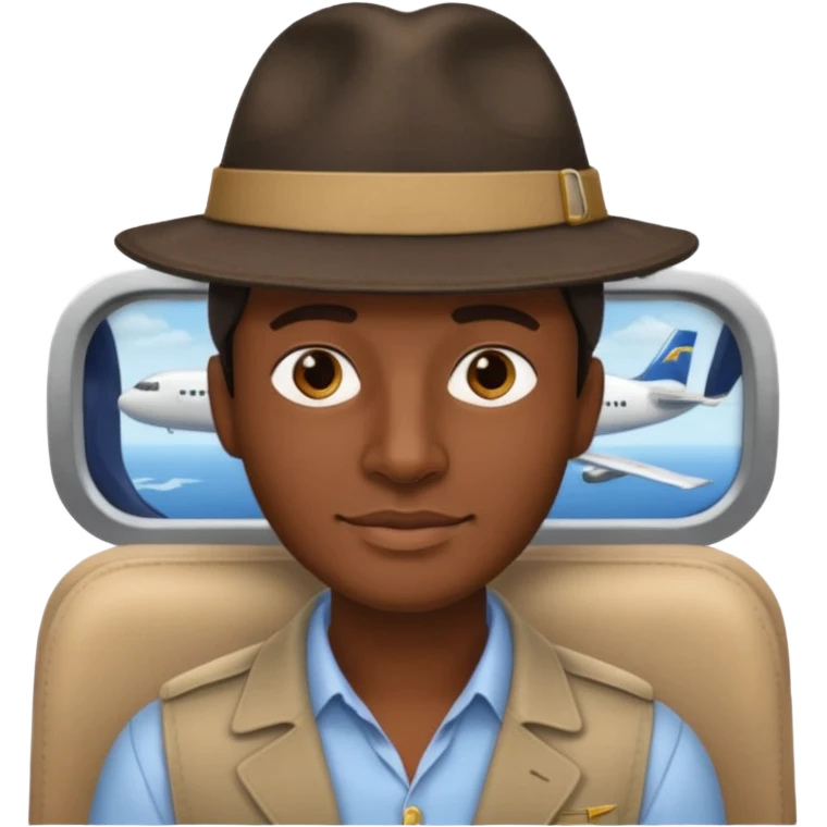 Visage homme créole réunionnais avec chapeau arrive avion emoji