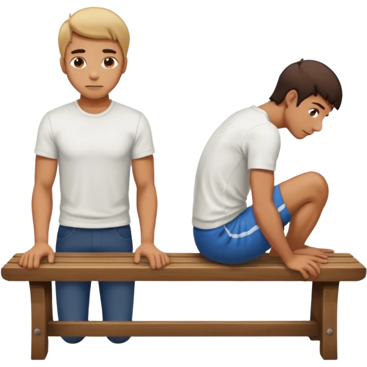 A man bent over a bench and andother man behind him emoji