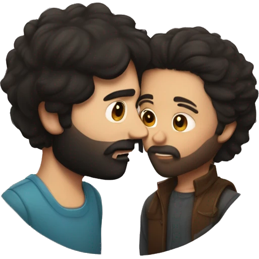 dark haired girl kisses dark haired bearded man emoji