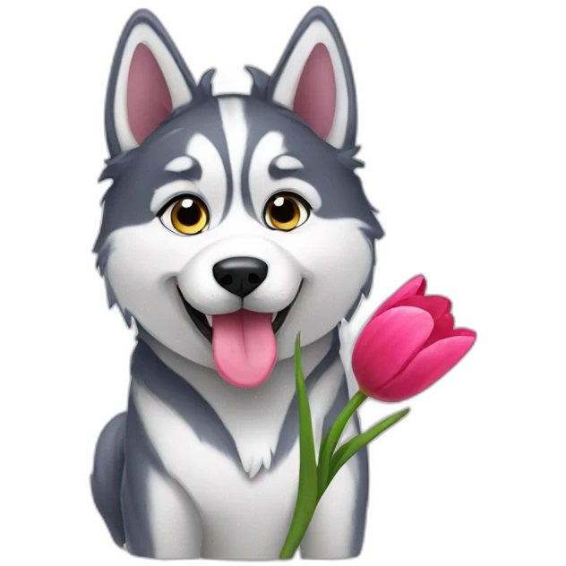 husky with tulip emoji
