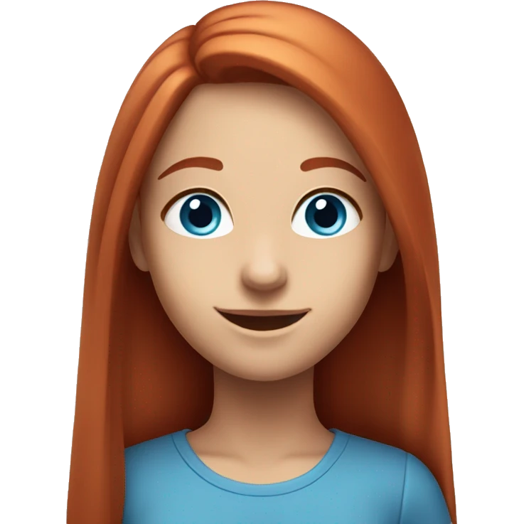 smiling girl with long straight red hair and blue eyes emoji