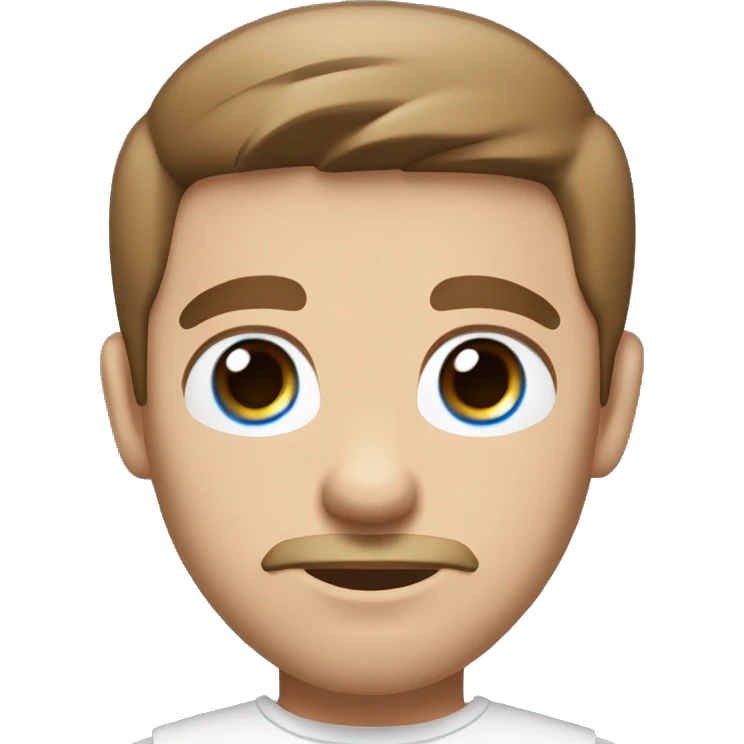 A guy with blue eyes, light white skin, shaved brown hair under 0.5, a little beard on his chin, wearing a white T-shirt, a silver earring piercing with a cross on one ear. emoji
