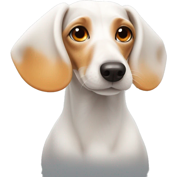 White dachshund with orange fur around her eyes and ears like a beagle  emoji