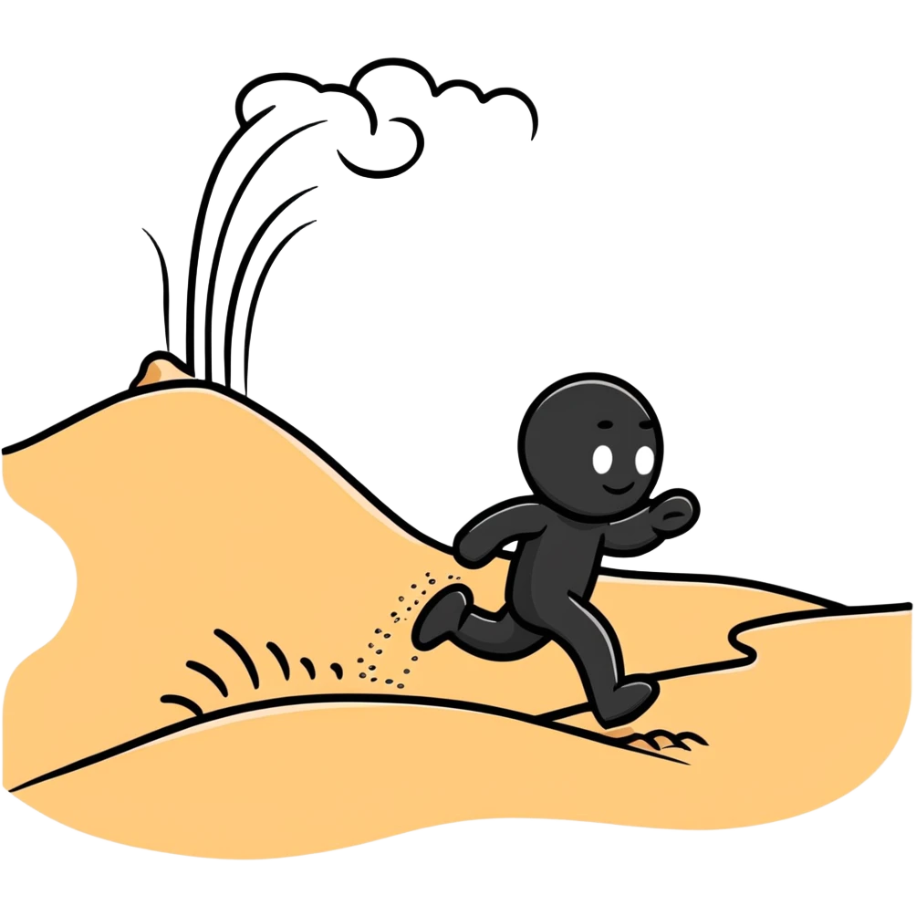 cartoon person tiptoeing and hopping quickly across hot beach sand with steam rising from footprints emoji