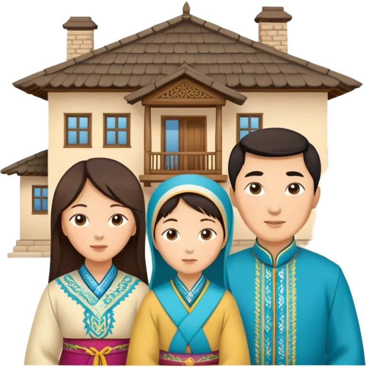 Kazakh family and house in the background  emoji