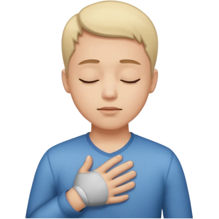 una mano en pecho ojos cerrados emoji