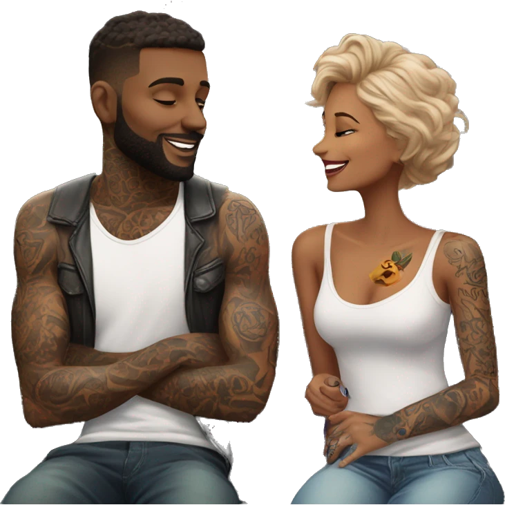 Romantic movie theater date for beautiful tattooed couple emoji