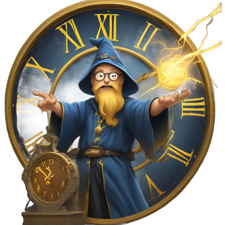 wizard lightning on a large clock emoji