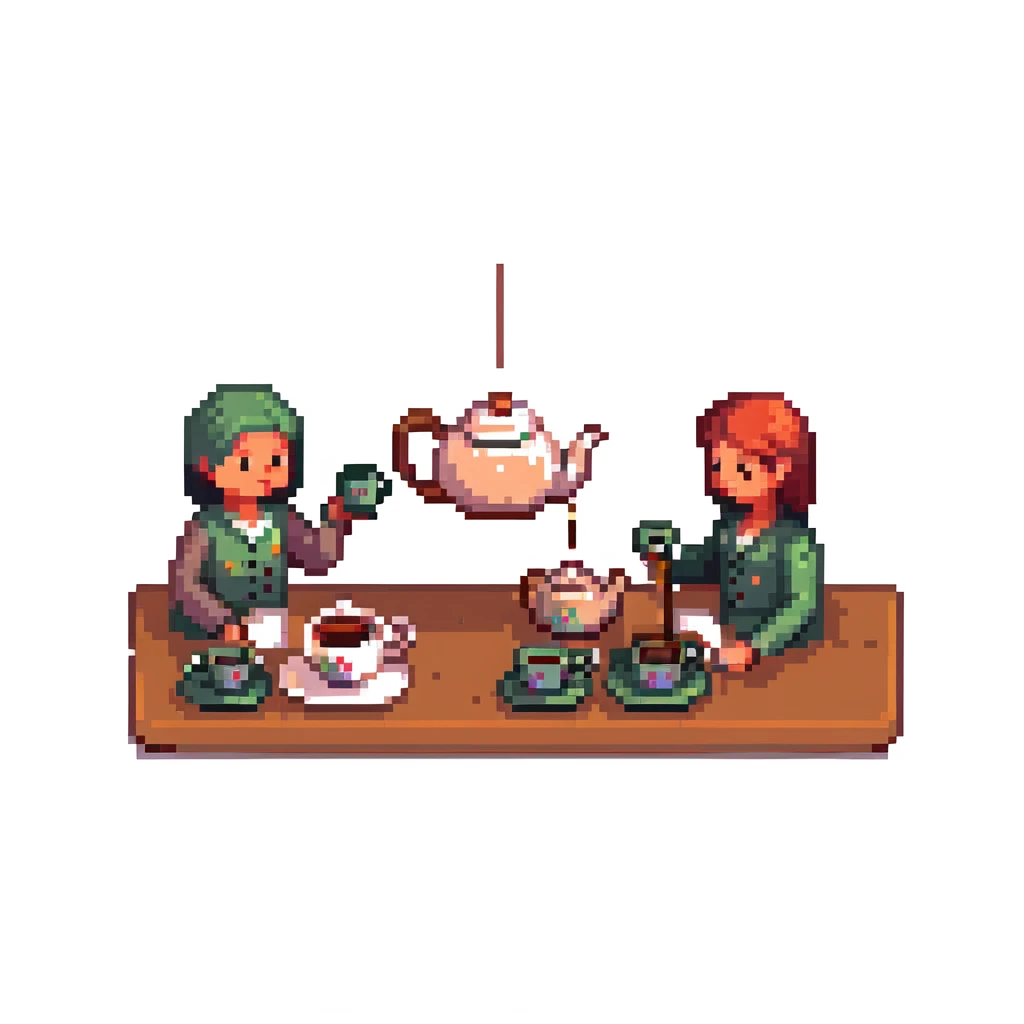 Traditional Chinese tea ceremony with teapot, cups, and person serving tea emoji