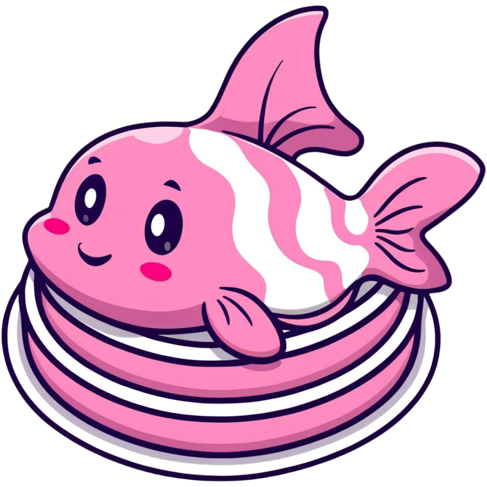cute fish cake with pink swirl, white base with pink spiral pattern, narutomaki, kawaii Japanese food emoji