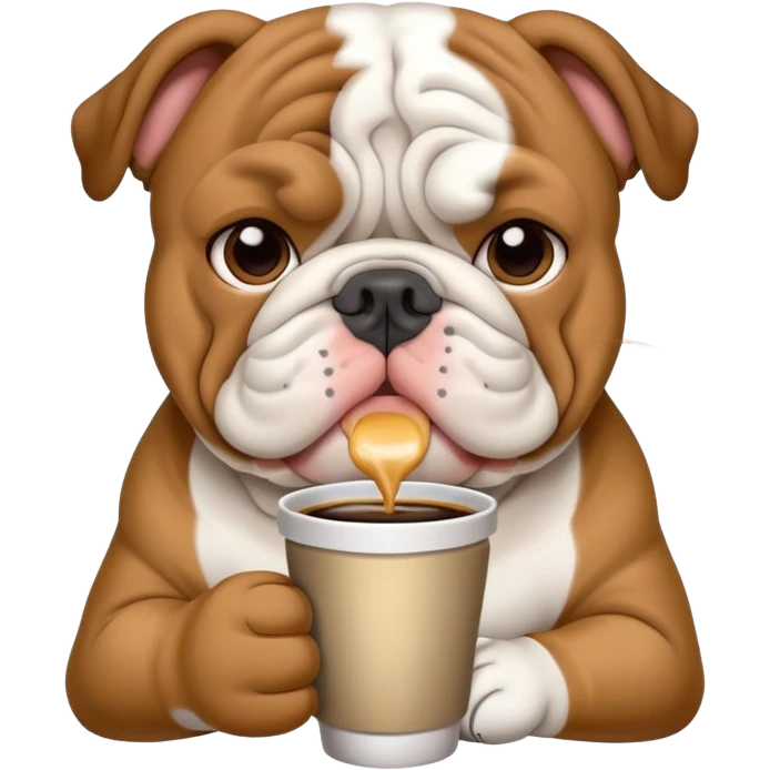 English bulldog looking sleepy, sipping coffee emoji