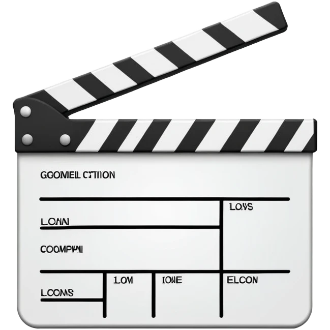 film clapperboard with geometric shape, thin black outlines, single diagonal line, simple design emoji