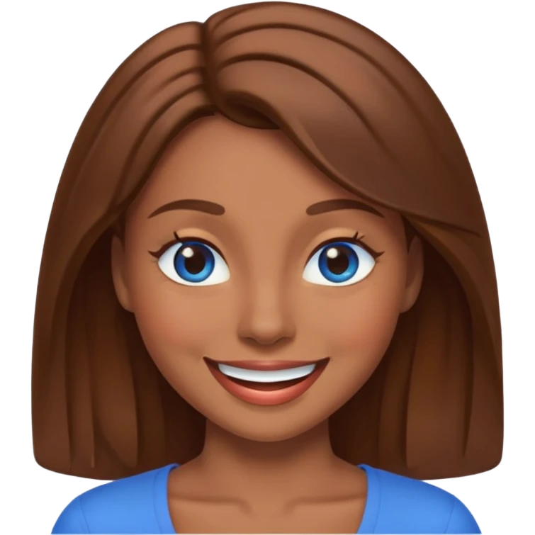 mulher morena de olhos azuis sorrindo e piscando um olho emoji