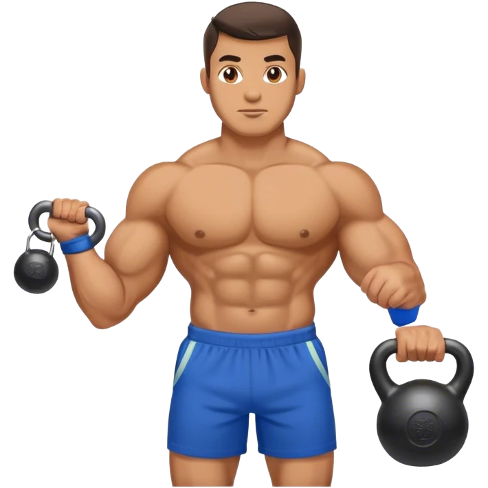 strong man with blue shorts holding kettlebell emoji