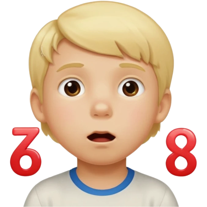 Blonde kid drooling with numbers 6 and 7 next to him  emoji