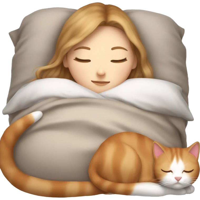 White girl lightbrown hair sleeping with red and white and white kitty emoji