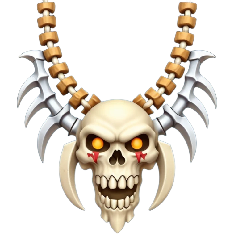 barbarian necklace object icon, necklace made of bones and fangs, rugged tribal jewelry, 3D cartoon, mobile game icon style, centered, clean background, no text, no watermark emoji