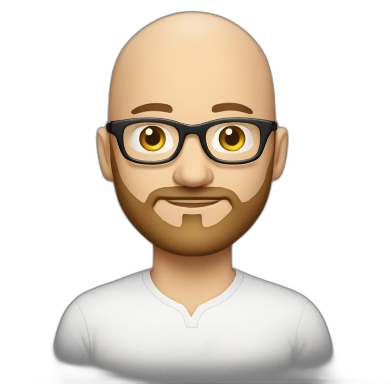 marketing strategist, 40 years old,with hazel eyes, light skin,short beard, bald, wearing bold glasses, emoji