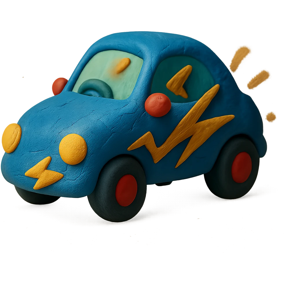 claymation style car with visible energy emoji