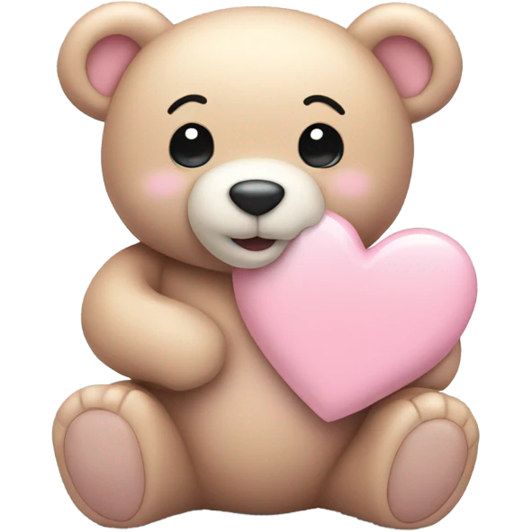 light pink teddy bear holding a heart smiling emoji