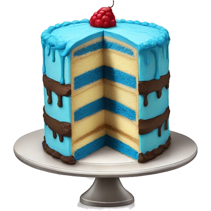 Three layer cake with blue frosting emoji