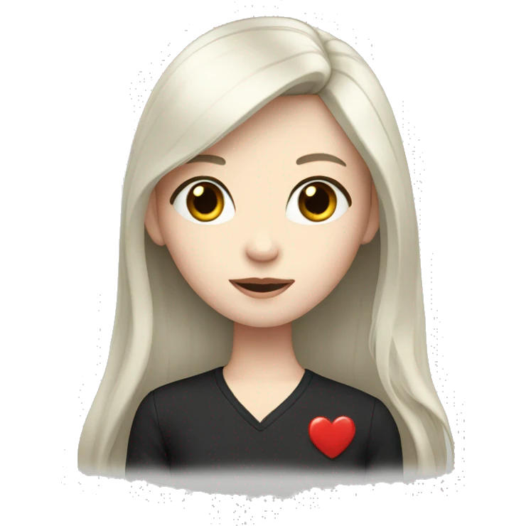 Pale girl with long black hair with heart  emoji