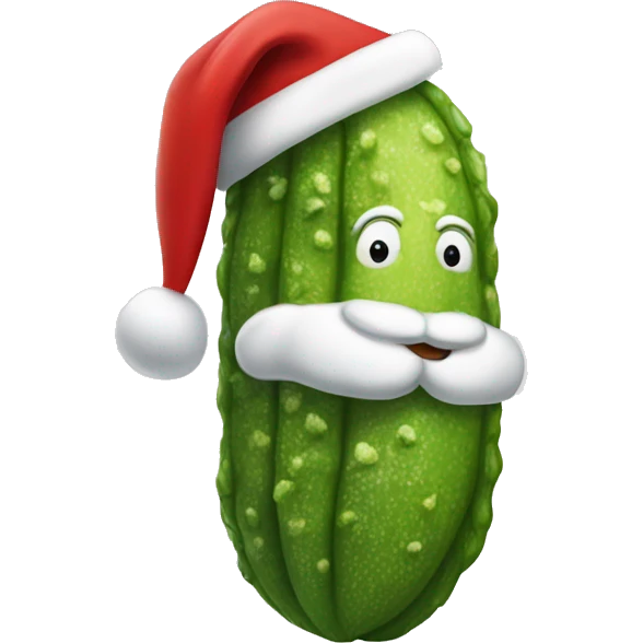 A big Christmas dill pickle wearing Santa hat emoji
