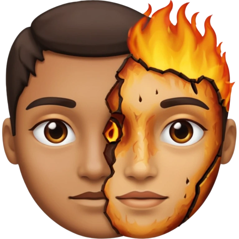 one half normal face other half burnt skin emoji