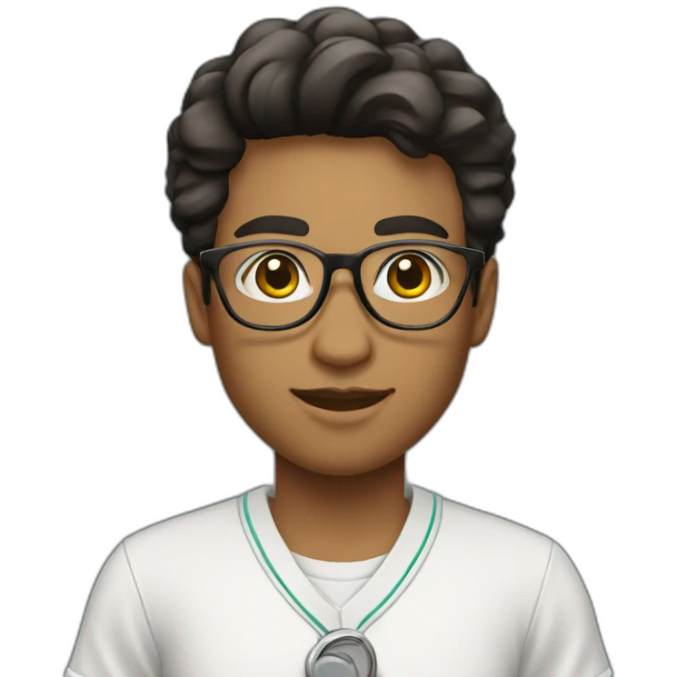 college student wearing white short sleeve uniform and black pants with eyeglass emoji