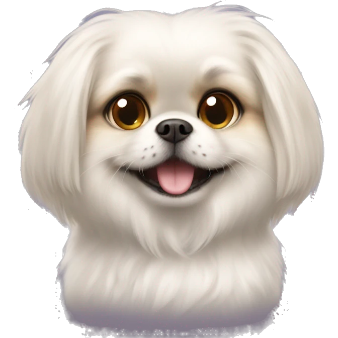 A pet a white dog Pekingese very fluffy with a smile of a cat from Alice in Wonderland  emoji