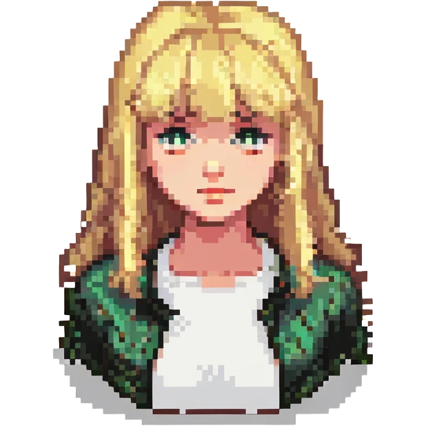 blonde girl with choppy bangs, pixel art style emoji