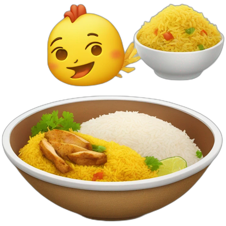 biriyani rice in a bowl with a chicken emoji