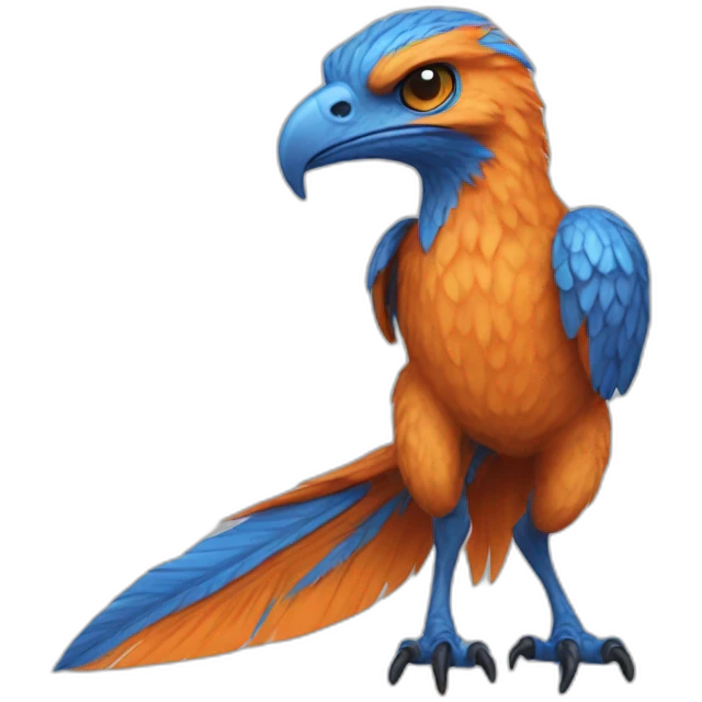 Orange feather raptor with blue tripes emoji
