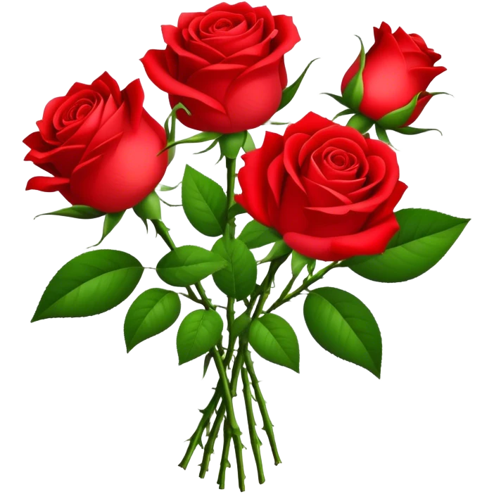 bouquet Bright Red Tea Rose, luxuriant, leaf, bud emoji