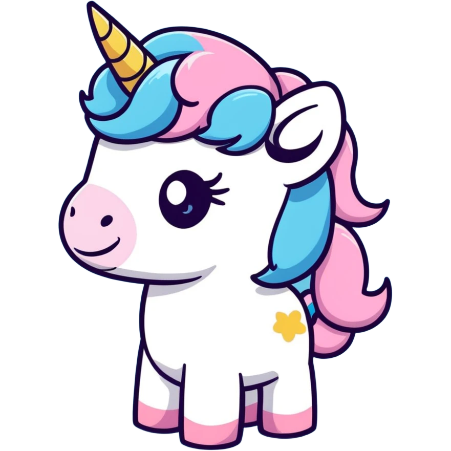 pink unicorn with blue hair emoji