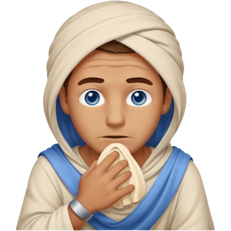 blue eyed desert man cowered with creme cloth emoji