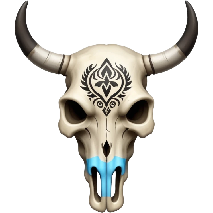 A bull skull with black tribal markings painted on it  emoji
