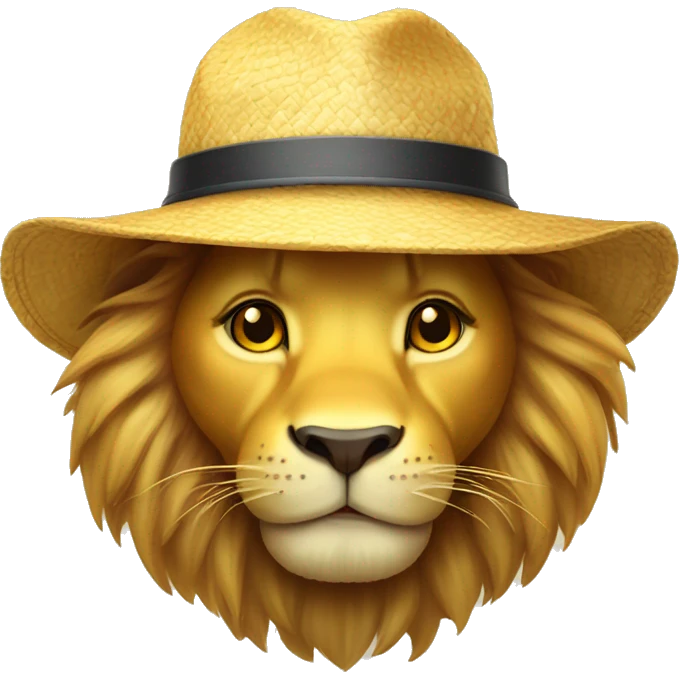 yellow rounded head of cute lion wearing strawhat emoji