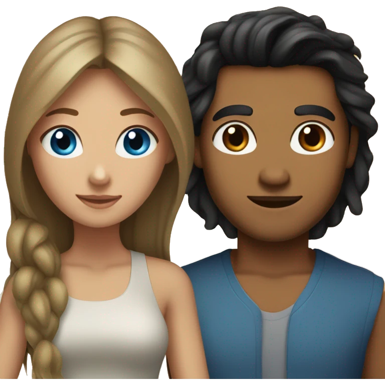 Long light brown hair woman blue eyes with man with olive skin with black hair  emoji